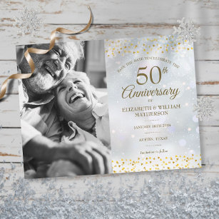 Winter Golden 50th Anniversary Save the Date Photo Announcement Postcard