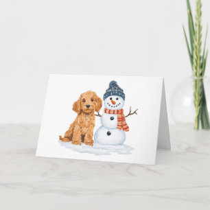 Winter Goldendoodle Dog Cute Snowman Card