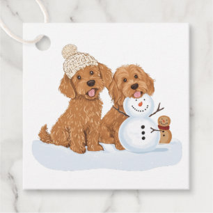 Winter Goldendoodle Dog Cute Snowman Favour Tags
