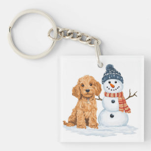 Winter Goldendoodle Dog Cute Snowman Keychain