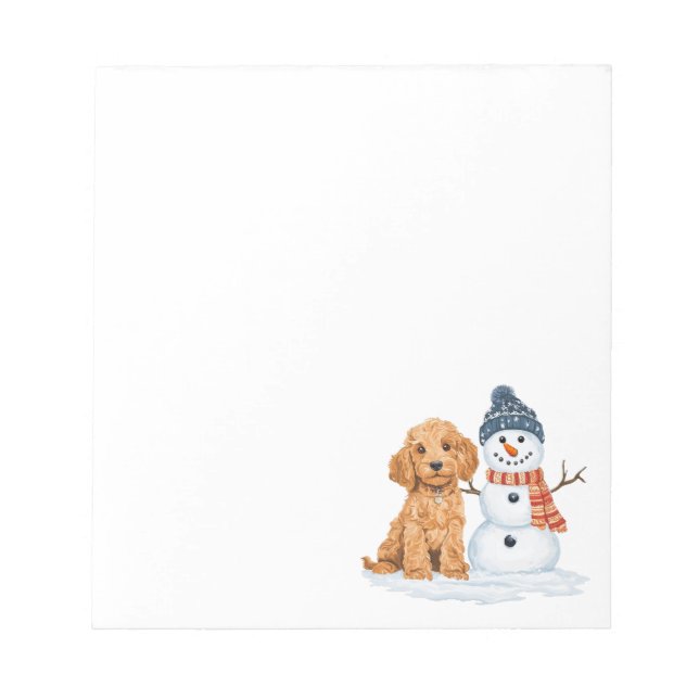 Winter Goldendoodle Dog Cute Snowman Notepad (Front)