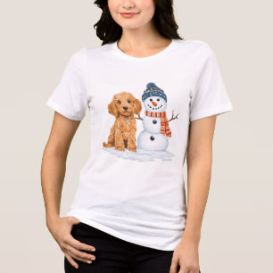 Winter Goldendoodle Dog Cute Snowman Tri-Blend Shirt