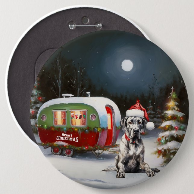 Winter Great Dane Caravan Christmas Adventure 6 Inch Round Button (Front & Back)