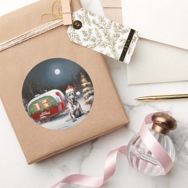 Winter Great Dane Caravan Christmas Adventure Classic Round Sticker (Gifting)