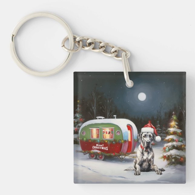 Winter Great Dane Caravan Christmas Adventure Keychain (Front)