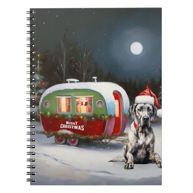 Winter Great Dane Caravan Christmas Adventure Notebook (Front)