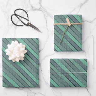 Winter Green And Gray Stripes On Watercolor Paper 