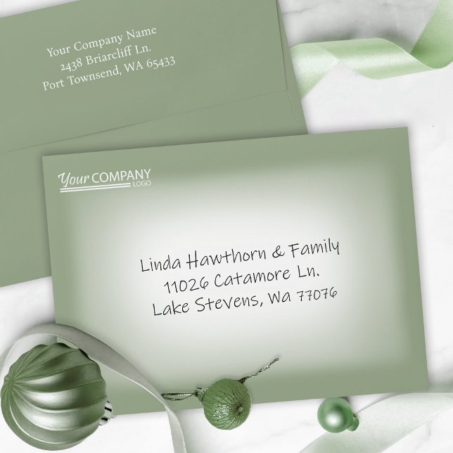 Winter Green Company Business Pre-addressed 5x7 Envelope (light winter sage eucalyptus green company holiday greeting card envelope with logo address printed)
