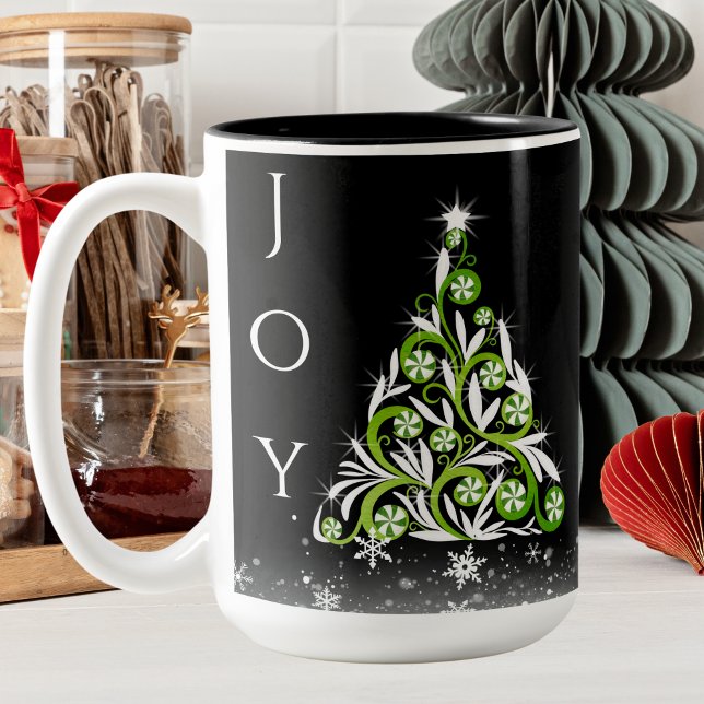 Winter Green Mint Candy Fancy Christmas Tree Two-Tone Coffee Mug (Creator Uploaded)