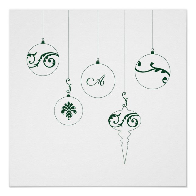 Winter Green Monogram Bauble Christmas Ornaments Poster (Front)