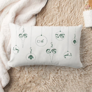 Winter Green Monogram Bauble Ornaments Christmas Lumbar Pillow