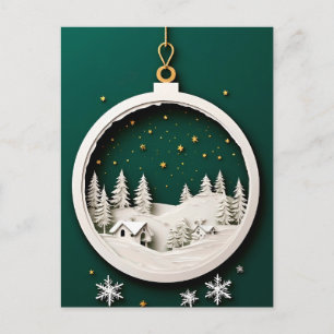 🎄 Winter Green Ornament Charm ❄️ Snowflake Postcard