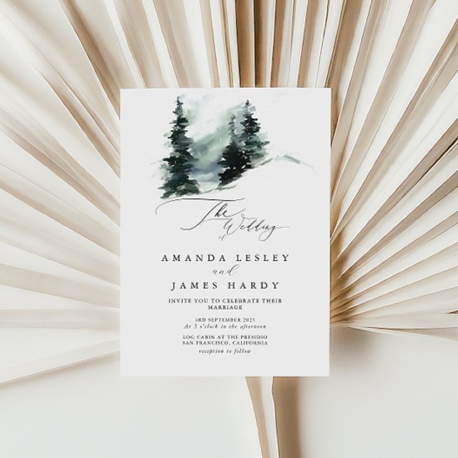 Winter Green Pine Snow Photo Wedding Party Invitation (Creator Uploaded)