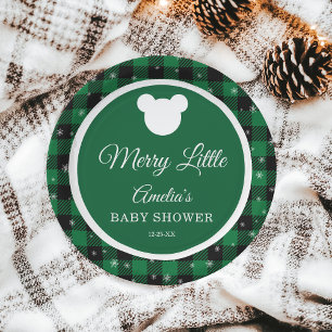 Winter Green Plaid Merry Little Baby Shower Paper Plate