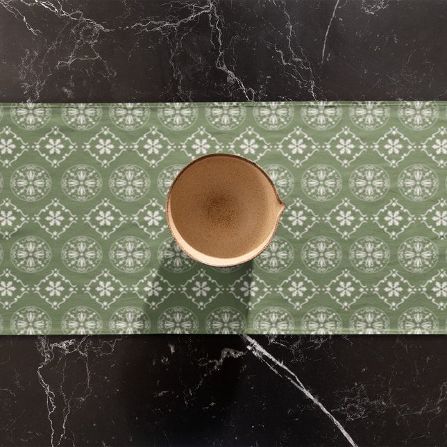 Winter Green Snowflake Pattern Holiday  Short Table Runner (Green snowflake pattern holiday table runner)