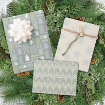Winter Green Trees Snowflakes Pastel Modern