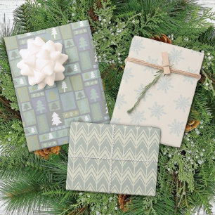 Winter Green Trees Snowflakes Pastel Modern Wrapping Paper Sheet