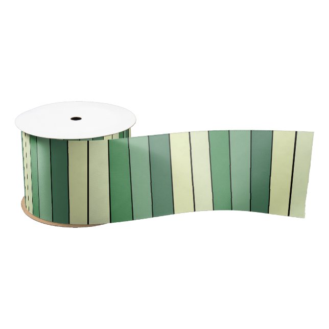 Winter Green Yellow Stripes On Watercolor Paper Satin Ribbon (Spool)