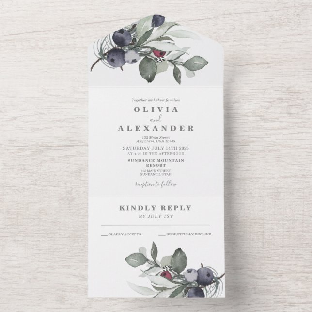Winter Greenery and Berries wedding Invitation (Inside)