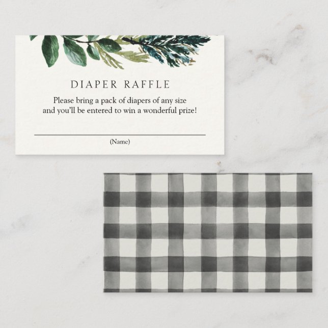 Winter Greenery and Plaid Diaper Raffle Enclosure  Card (Front/Back)