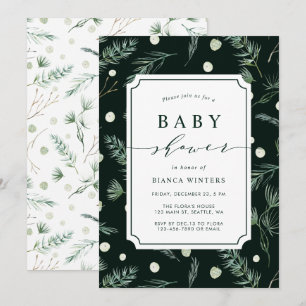 Winter Greenery Baby Shower Invitation