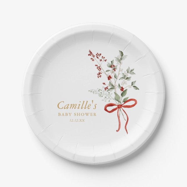 Winter Greenery Baby Shower Paper Plate (Front)
