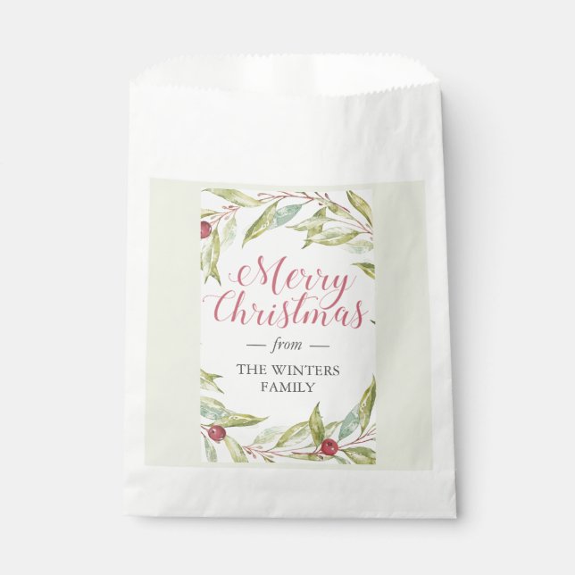 Winter Greenery Berries Wreath Christmas Favour Bag (Front)