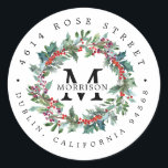 Winter Greenery | Boho Botanical Return Address Classic Round Sticker<br><div class="desc">You’re getting ready to send out a bunch of letters, mailers, or invitations and you don’t want to spend the time (and energy) writing out the return address on each and every one of them. What do you do? You get yourself some labels from us, of course! Why give yourself...</div>