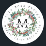 Winter Greenery | Boho Botanical Return Address Classic Round Sticker<br><div class="desc">You’re getting ready to send out a bunch of letters, mailers, or invitations and you don’t want to spend the time (and energy) writing out the return address on each and every one of them. What do you do? You get yourself some labels from us, of course! Why give yourself...</div>