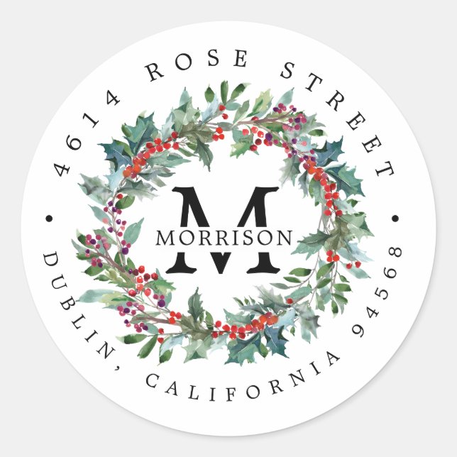 Winter Greenery | Boho Botanical Return Address Classic Round Sticker (Front)