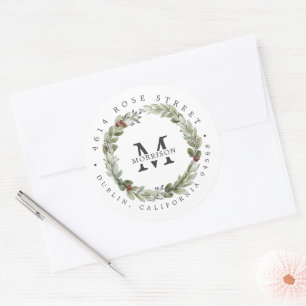 Winter Greenery   Boho Botanical Return Address Classic Round Sticker