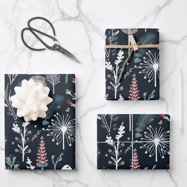 Winter greenery botanical holiday  wrapping paper sheet (Front)
