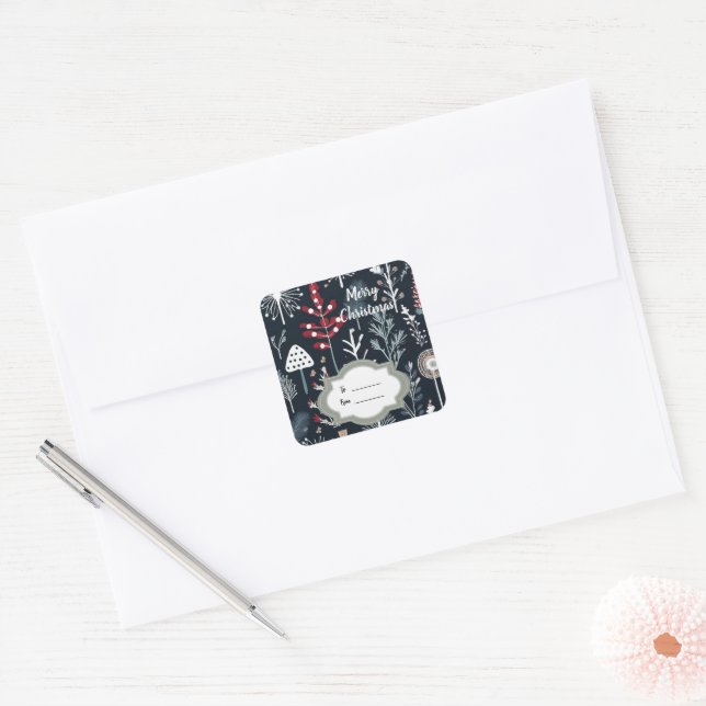Winter greenery botanical Merry Christmas  Square Sticker (Envelope)