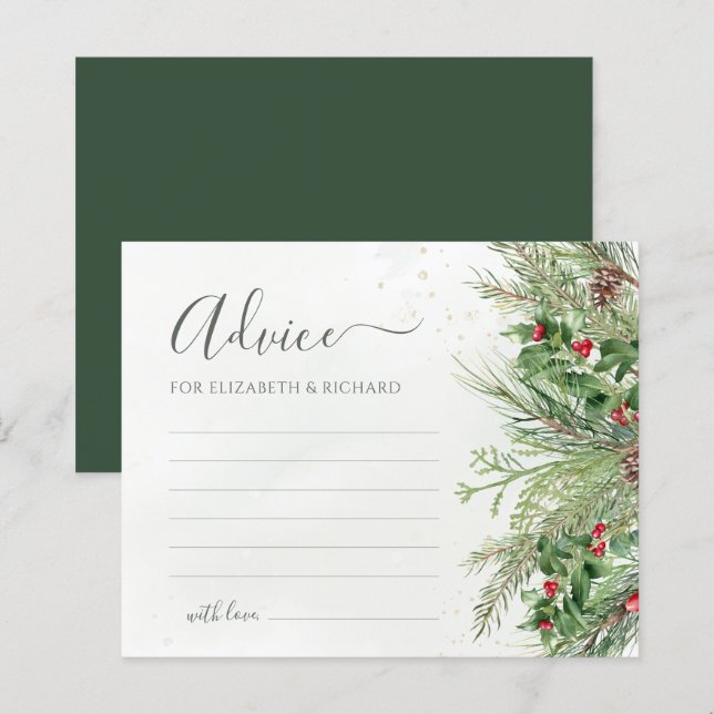 Winter Greenery Botanical Wedding Advice Card (Front/Back)