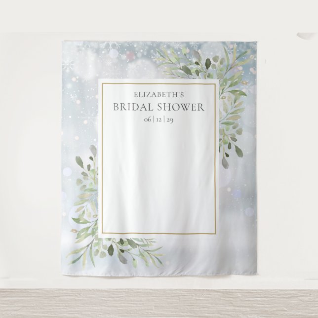 Winter Greenery Bridal Shower Photo Booth Backdrop Tapestry (Front)