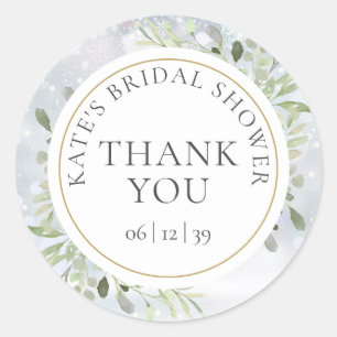 Winter Greenery Bridal Shower Thank You Favour Classic Round Sticker
