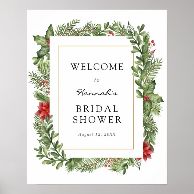 Winter Greenery Bridal Shower Welcome Sign (Front)