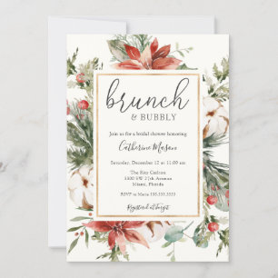 Winter Greenery Brunch and Bubbly Bridal Shower Invitation