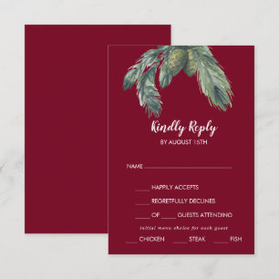Winter Greenery Burgundy Menu Choice Wedding RSVP