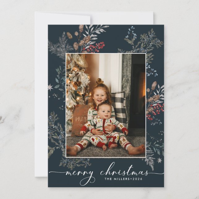 Winter Greenery Christmas Holiday Card (Front)