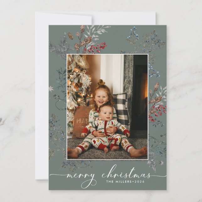 Winter Greenery Christmas Holiday Card (Front)