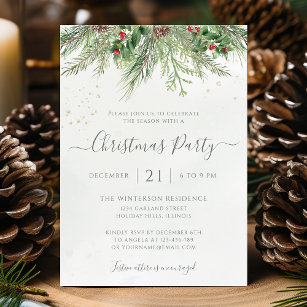 Winter Greenery Christmas Holiday Party Invitation
