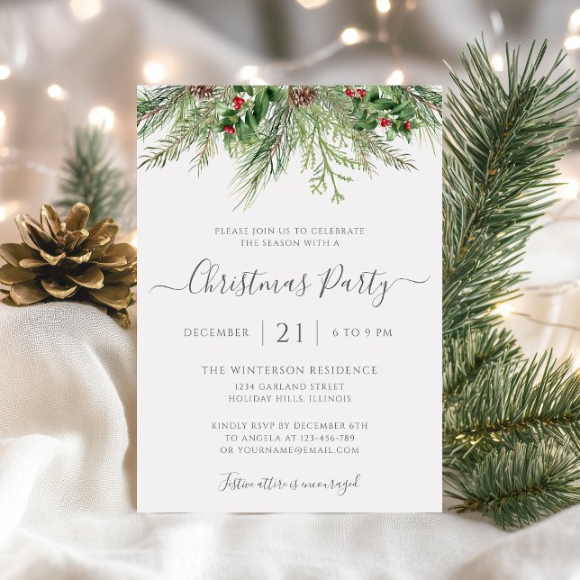 Winter Greenery Christmas Holiday Party Invitation (Creator Uploaded)