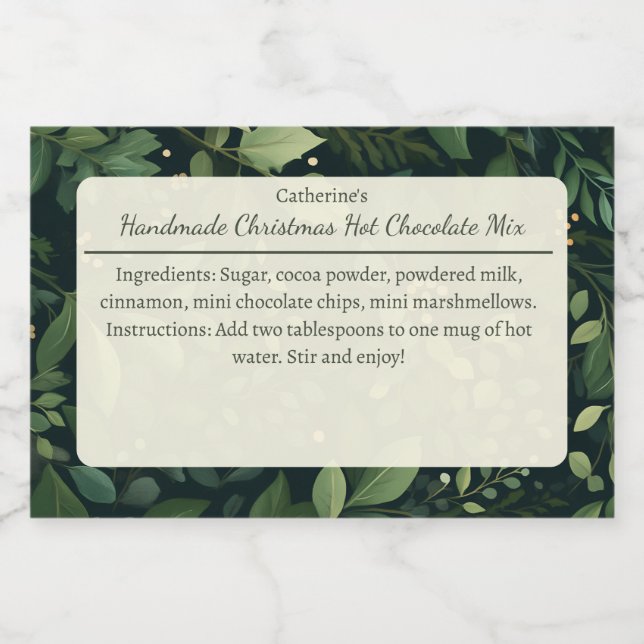 Winter Greenery Christmas Hot Chocolate Mix  Food Label (Single Label)