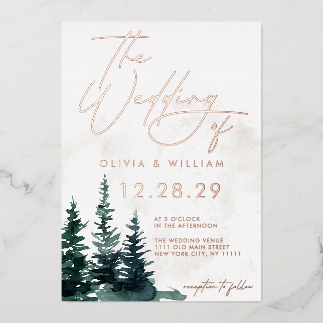 Winter Greenery Christmas Trees Holiday Wedding (Front)