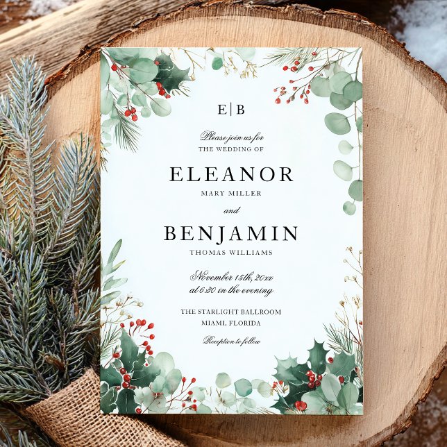 Winter Greenery Christmas Wedding Invitation (Creator Uploaded)