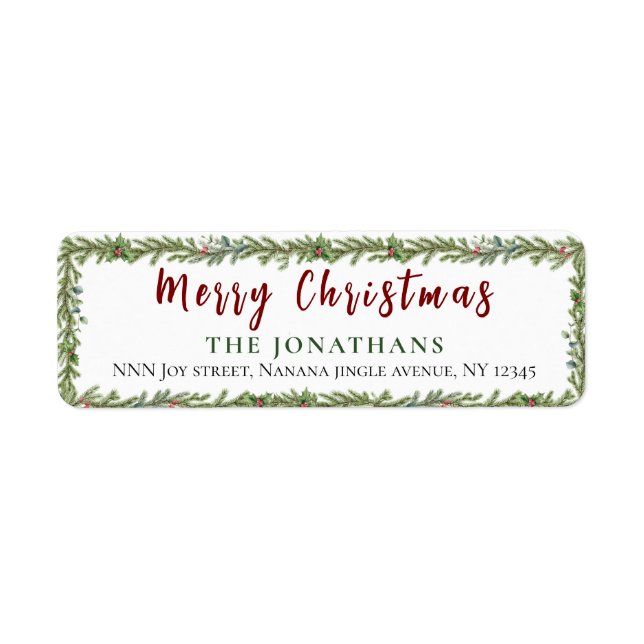  Winter Greenery Elegant Christmas Return Address (Devant)