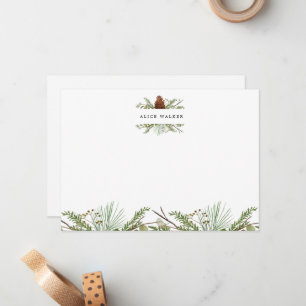 Winter Greenery Elegant Monogram Note Card