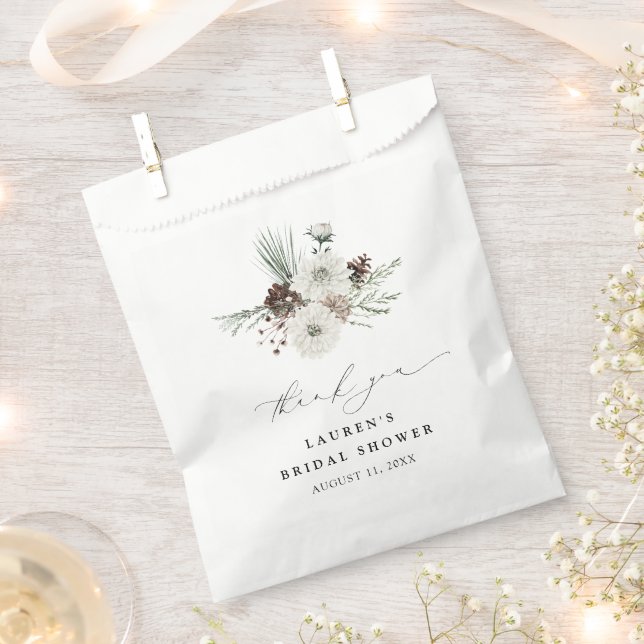 Winter Greenery Elegant Thank You Bridal Shower Favour Bag (Clipped)