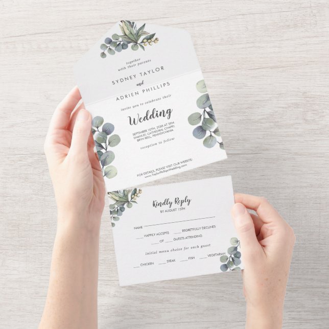 Winter Greenery Eucalyptus Wedding All In One All In One Invitation (Tearaway)
